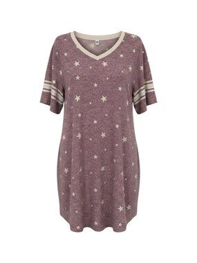 Your Style Women's Star Print V-Neck Tunic L Purple